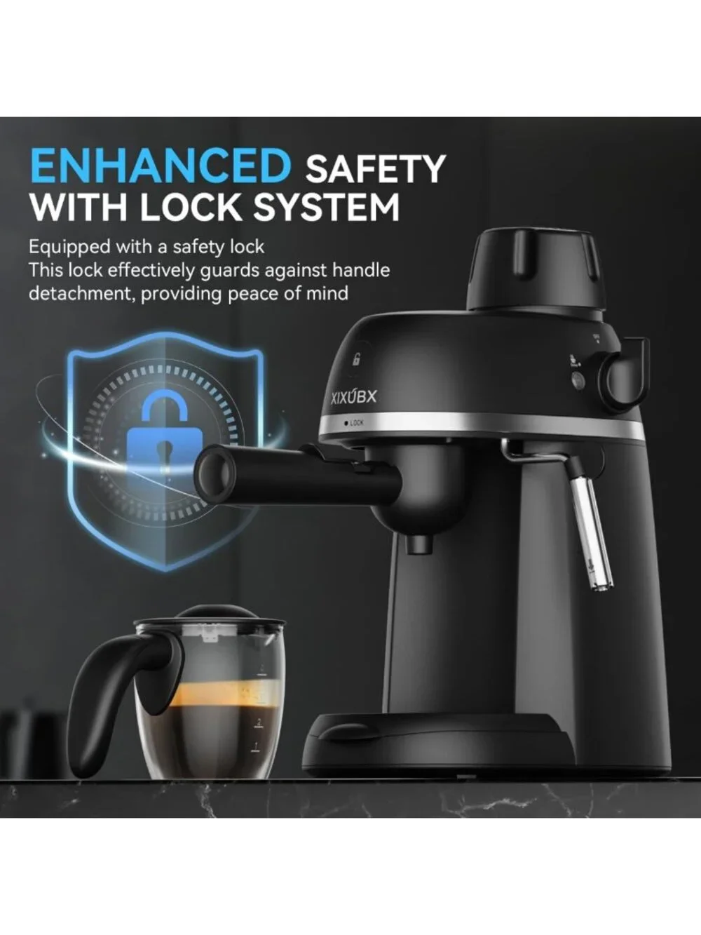 Compact Espresso & Cappuccino Maker, 3.5 Bar Pressure, Steam Wand for Home